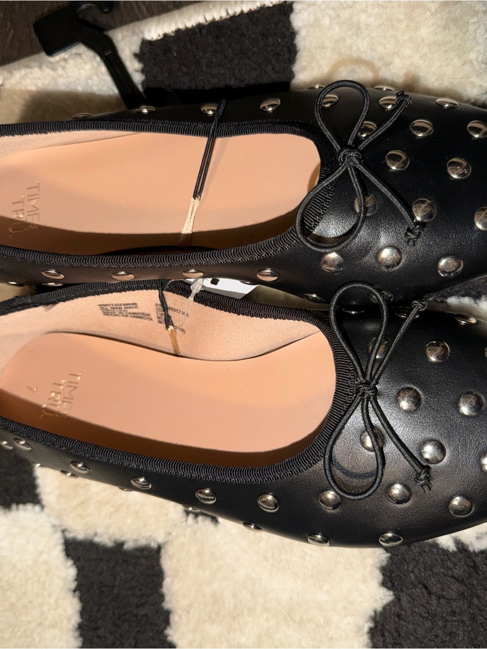 Time and Tru Black Studded Ballet Flats with Bow